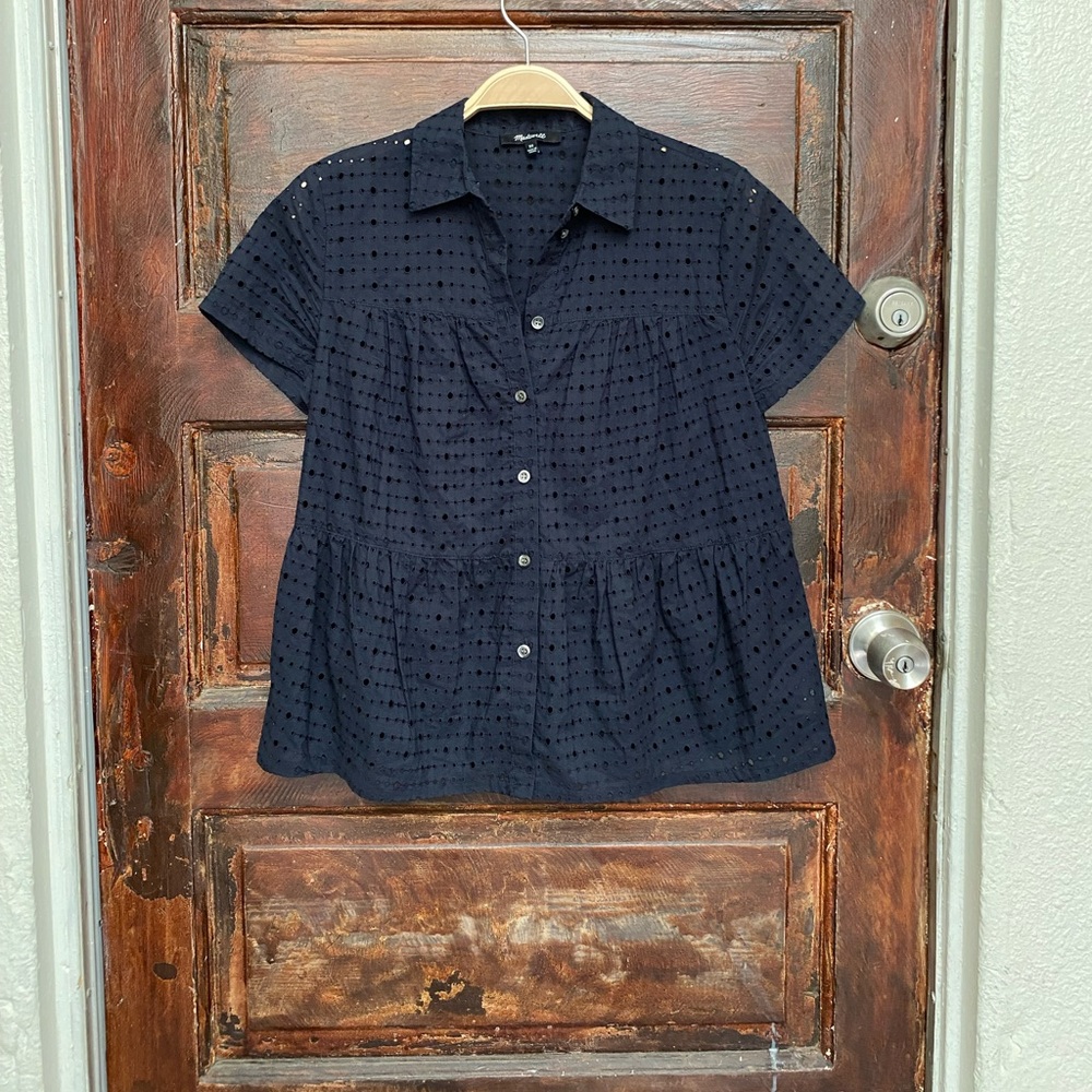 Madewell Blue Mesh Blouse